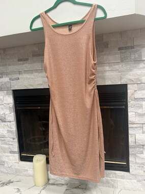 SHEIN Curve 0XL Rose Gold Shimmer Ruched Side Slit Sleeveless Party Dress